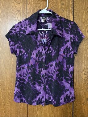 Purple and Black Short-Sleeve Button Down Shirt